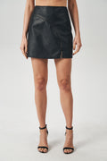 Saia Black PU Zíper Frontal Feminina Acostamento Lichia