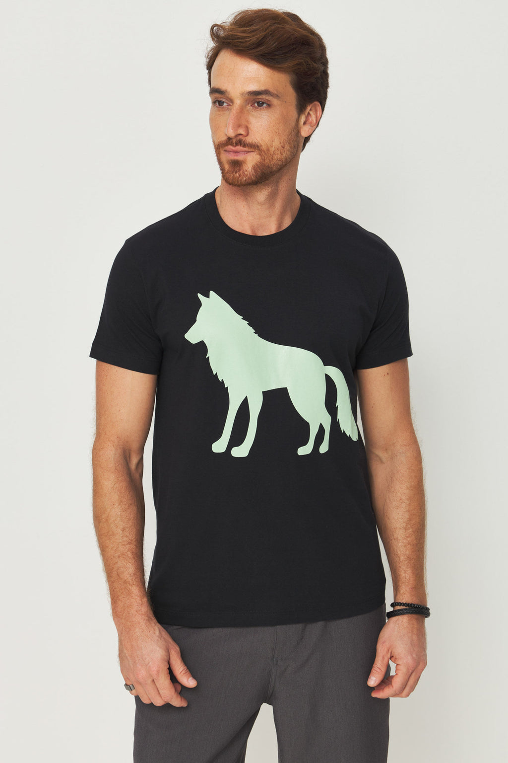 Camiseta Estampa Lobo Frontal Masculino Acostamento Preto C/ Estp Verde Cidreira