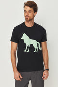 Camiseta Estampa Lobo Frontal Masculino Acostamento Preto C/ Estp Verde Cidreira