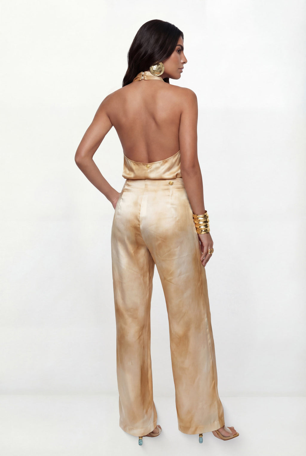 Calça Pantalona Acetinada Estampada ACT Feminina Dust Glow