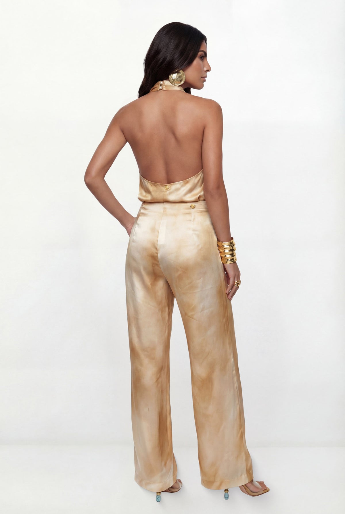 Calça Pantalona Acetinada Estampada ACT Feminina Dust Glow