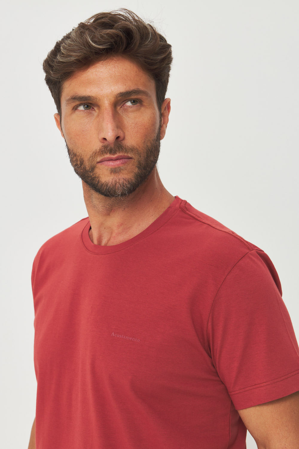 Camiseta Mini Lettering Masculina Acostamento Vermelho Telha