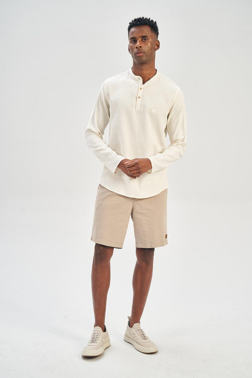 Bata Manga Longa Linho Masculina Acostamento Preto