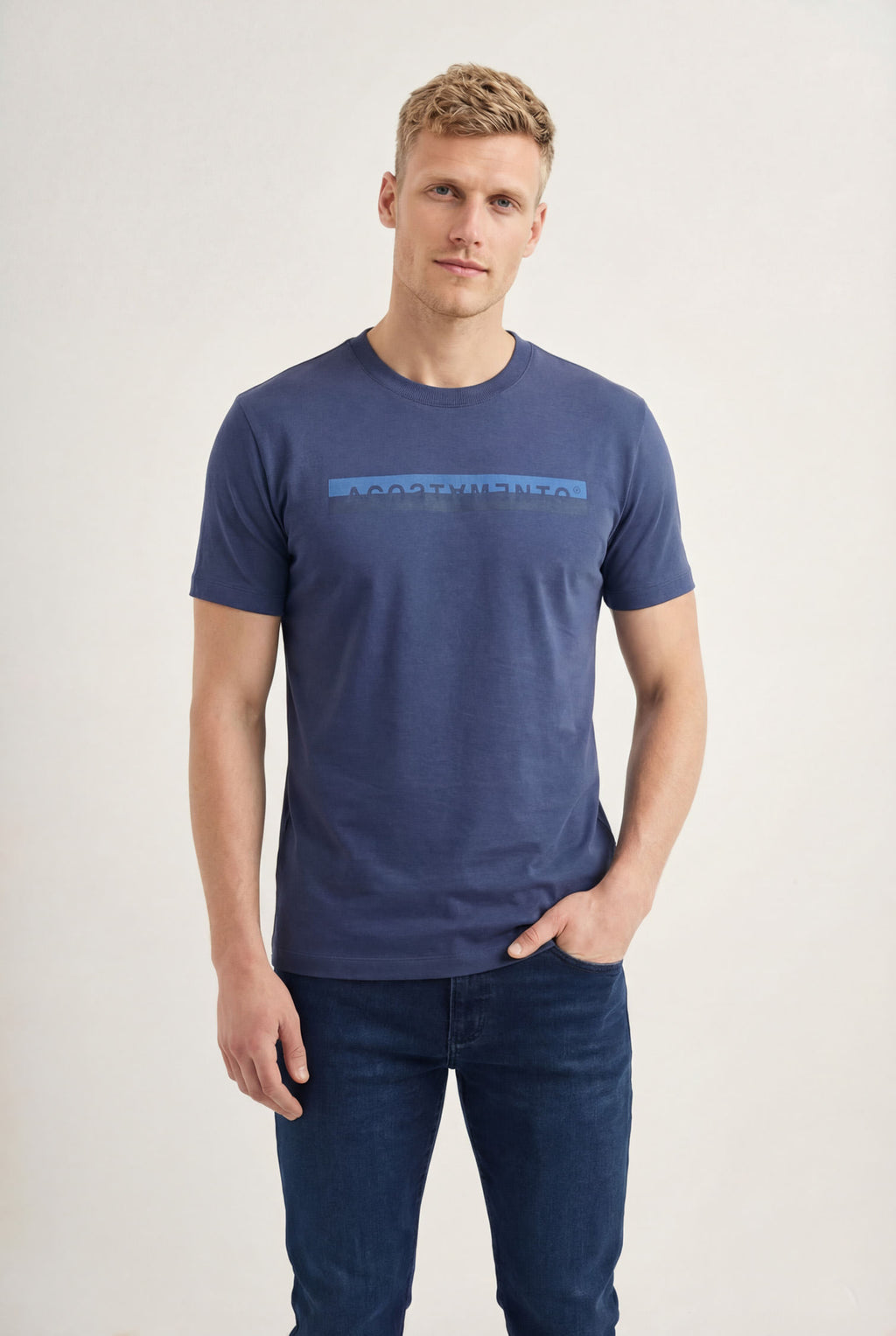 Camiseta Estampada Masculina Acostamento Azul Navy