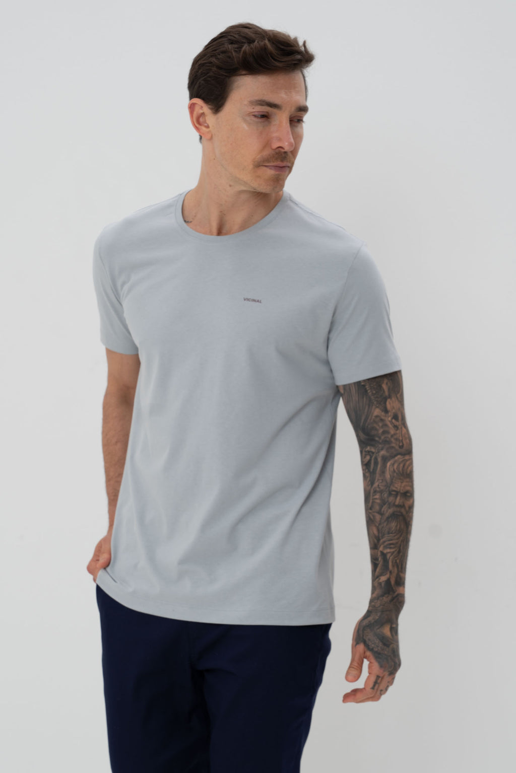 Camiseta Classic Básica Masculina Vicinal Azul Neblina
