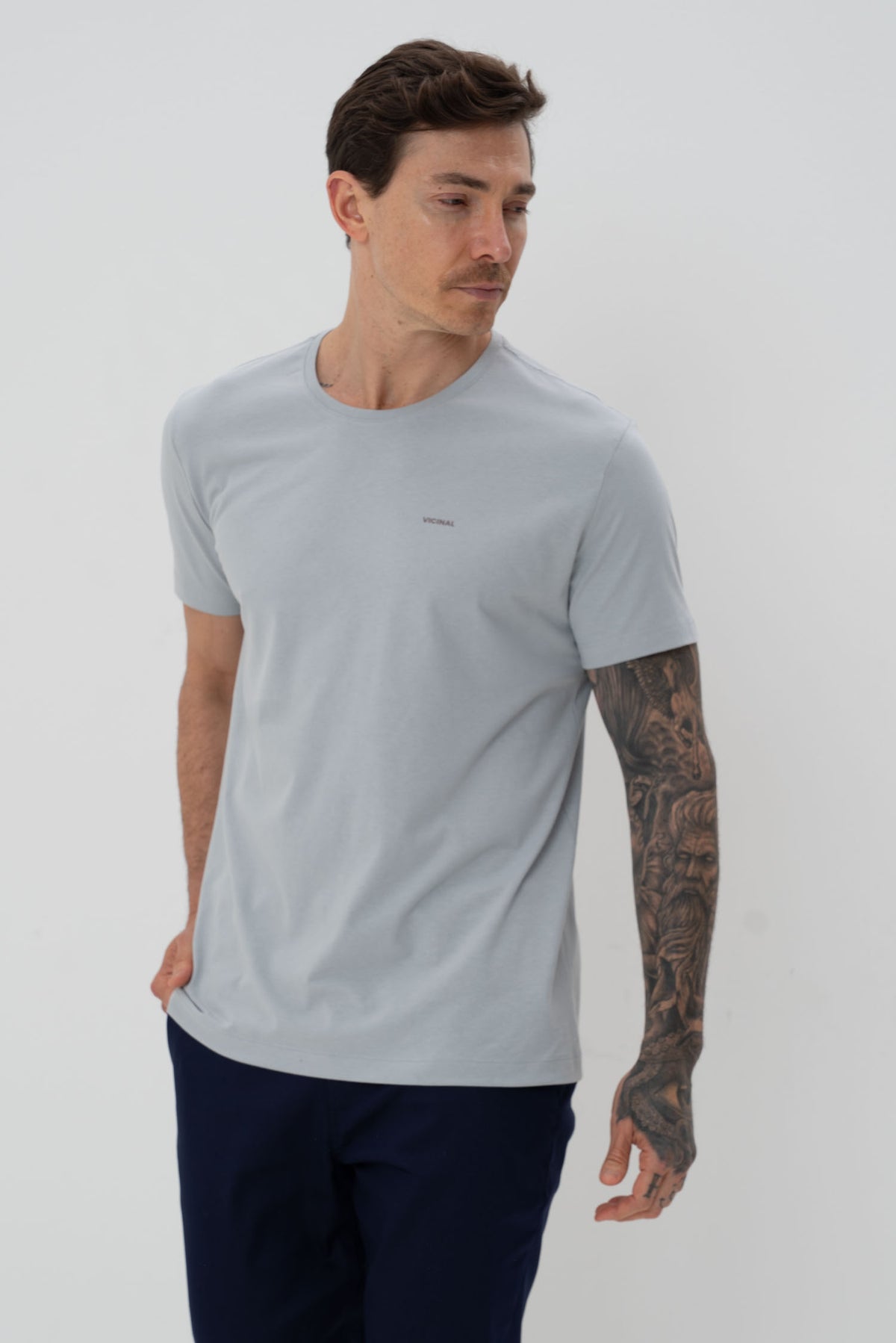 Camiseta Classic Básica Masculina Vicinal Azul Neblina