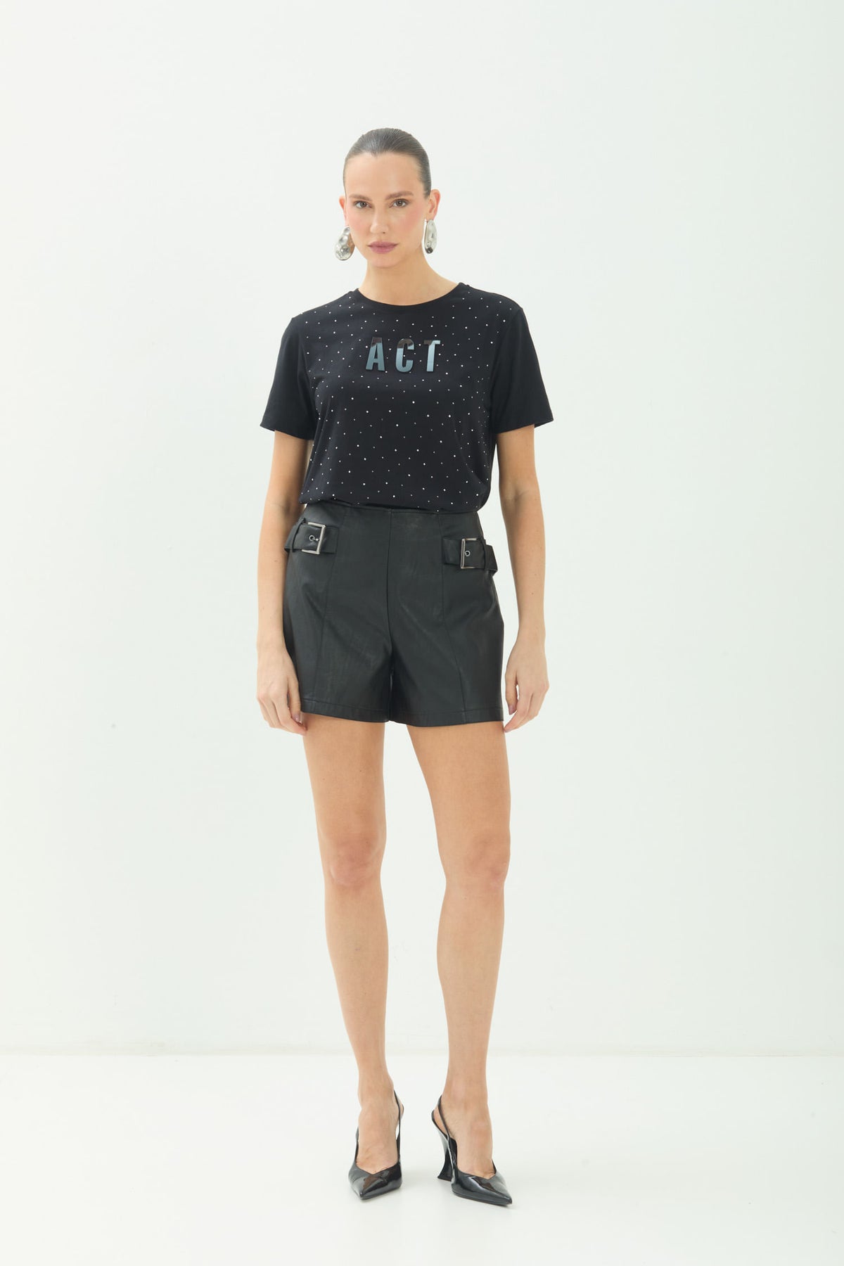 T-Shirt Casual Com Brilho ACT Feminina Preto