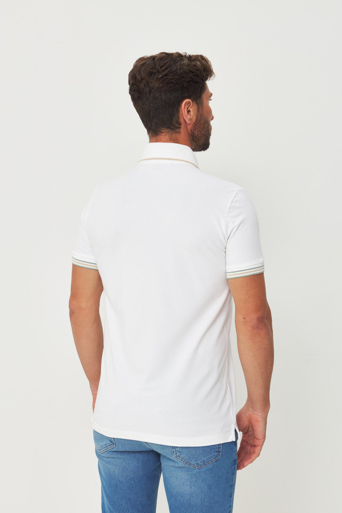 Polo Casual Detalhada Masculina Acostamento Off White