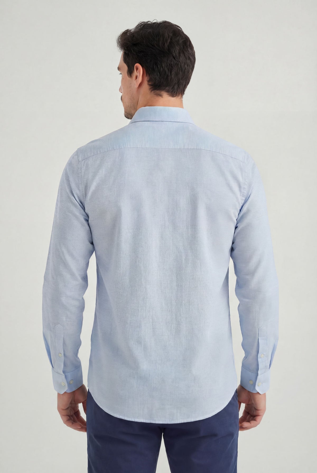 Camisa Manga Longa Listras Masculina Acostamento Azul Claro