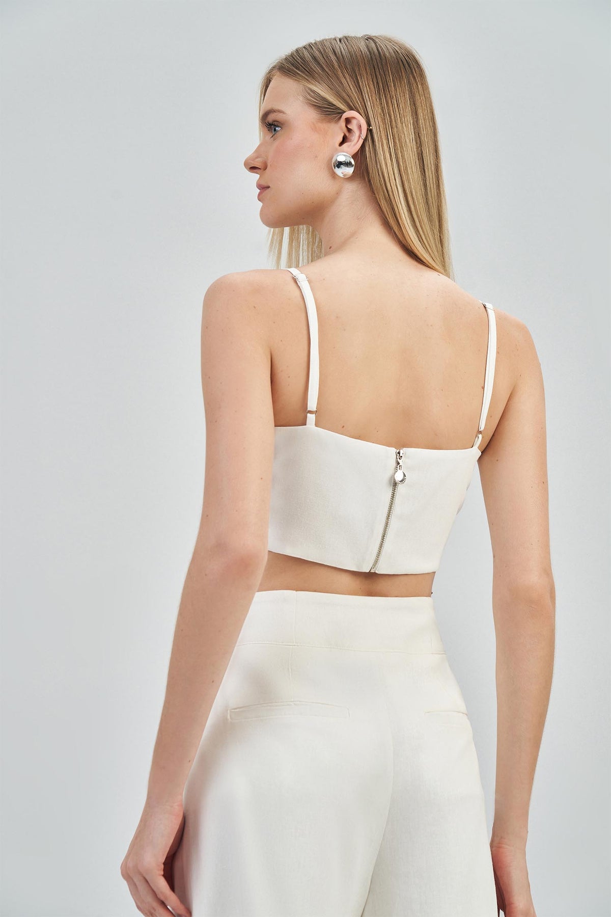 Top Efeito Laço Linho Feminino Acostamento Natural