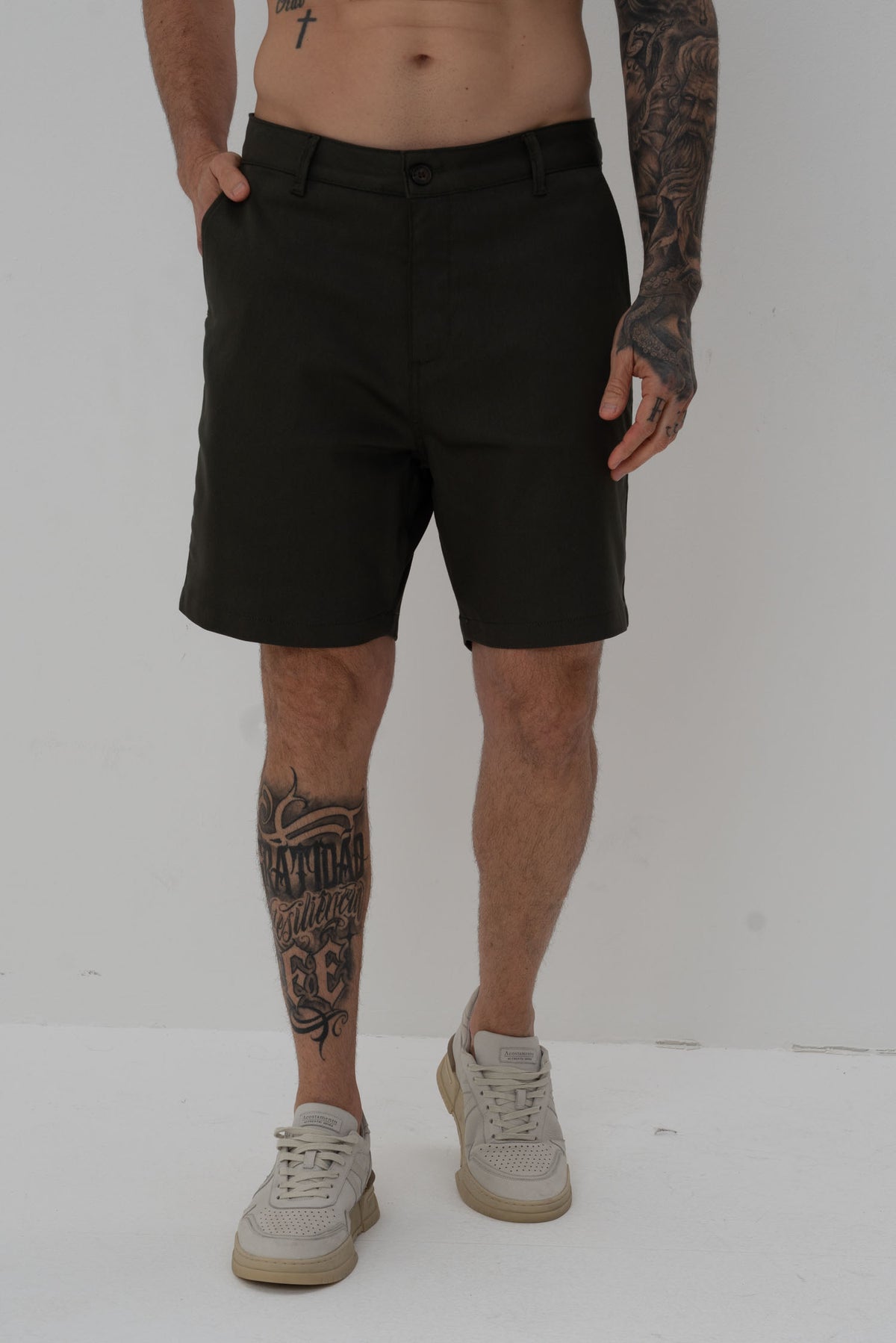 Bermuda Chino Casual Masculina Vicinal Verde Militar