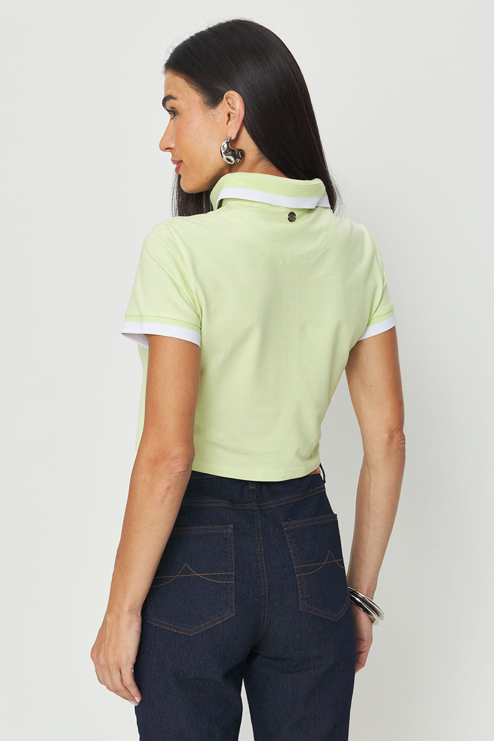 Polo Cropped Contraste Feminina Acostamento Citrino
