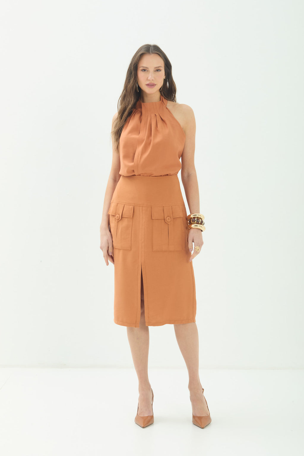 Blusa Halter Sobreposta ACT Feminina Sepia