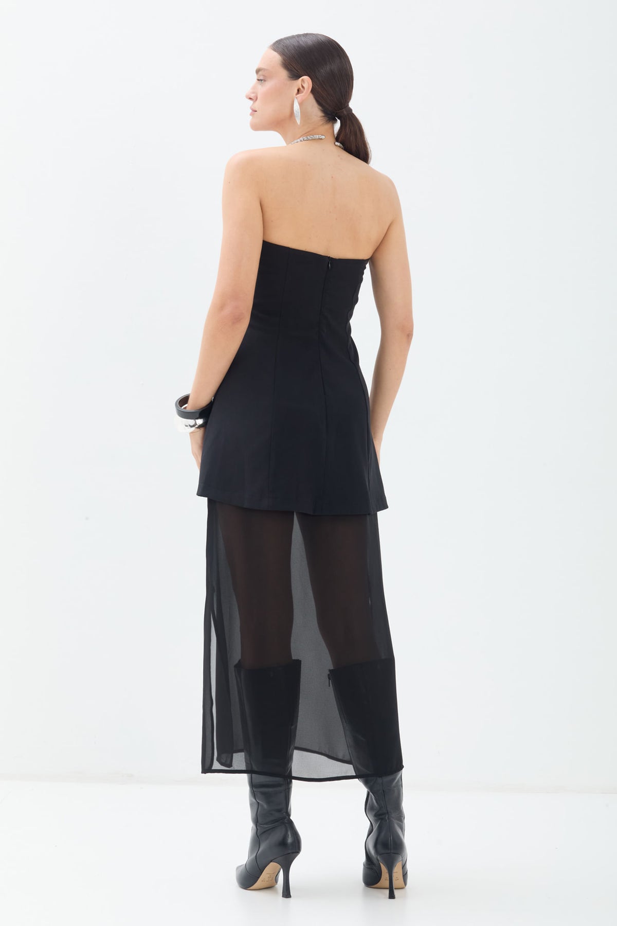 Vestido Elegante Sem Alça Fluido ACT Feminino Preto