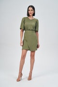 Vestido Acinturado Fashion Feminino Acostamento Deep Olive