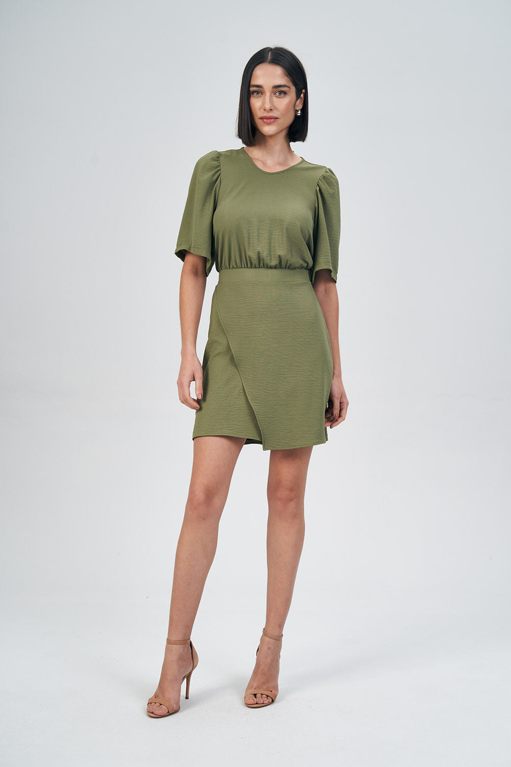 Vestido Acinturado Fashion Feminino Acostamento Deep Olive