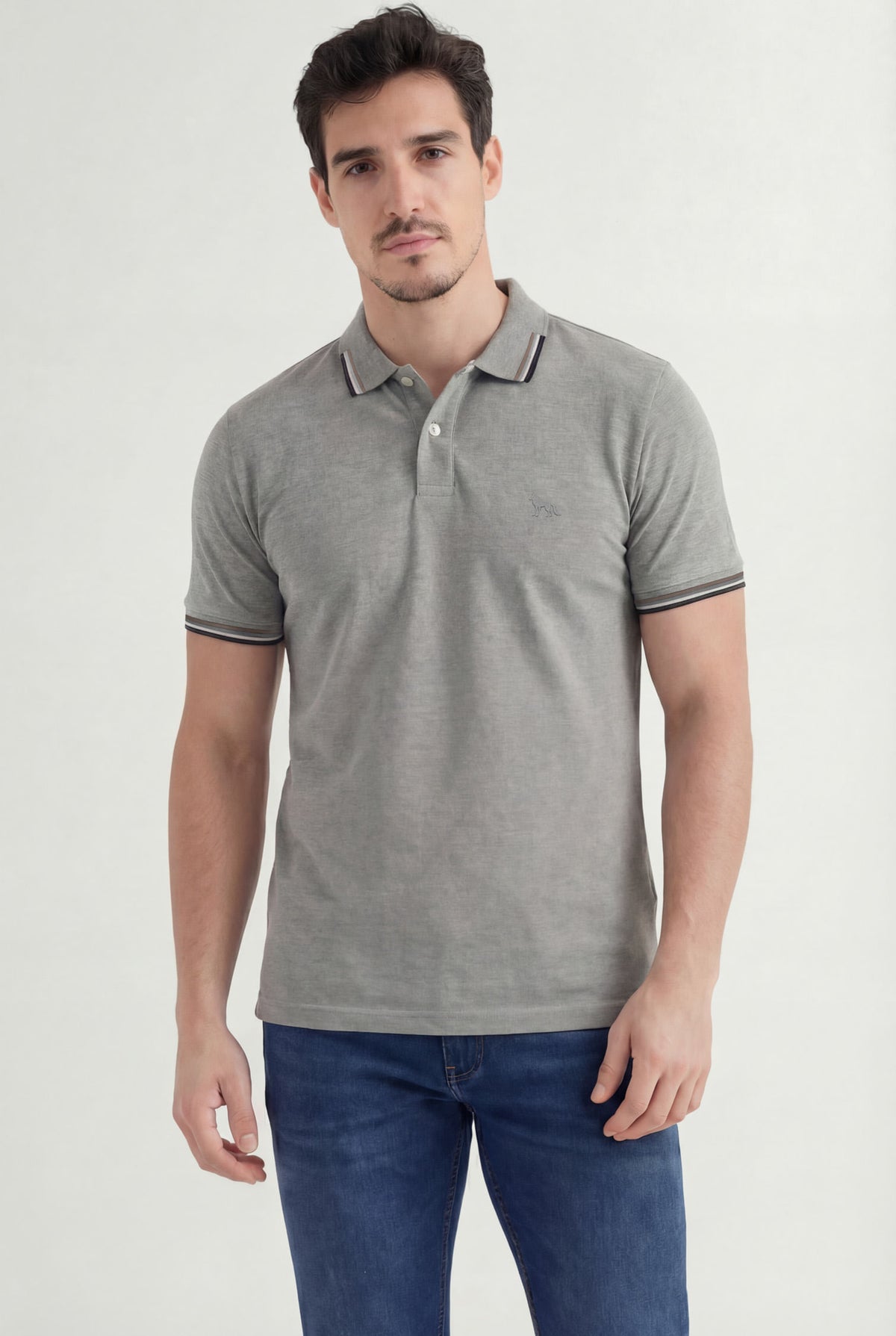 Polo Lobo Bordado Masculina Acostamento Mescla Grafite