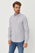 Camisa Manga Longa Scrivania Masculina Acostamento Micro Vichy Cinza