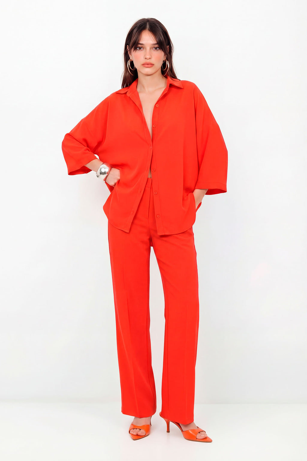 Camisa Manga Curta Oversized Feminina Inblanche Hot Red