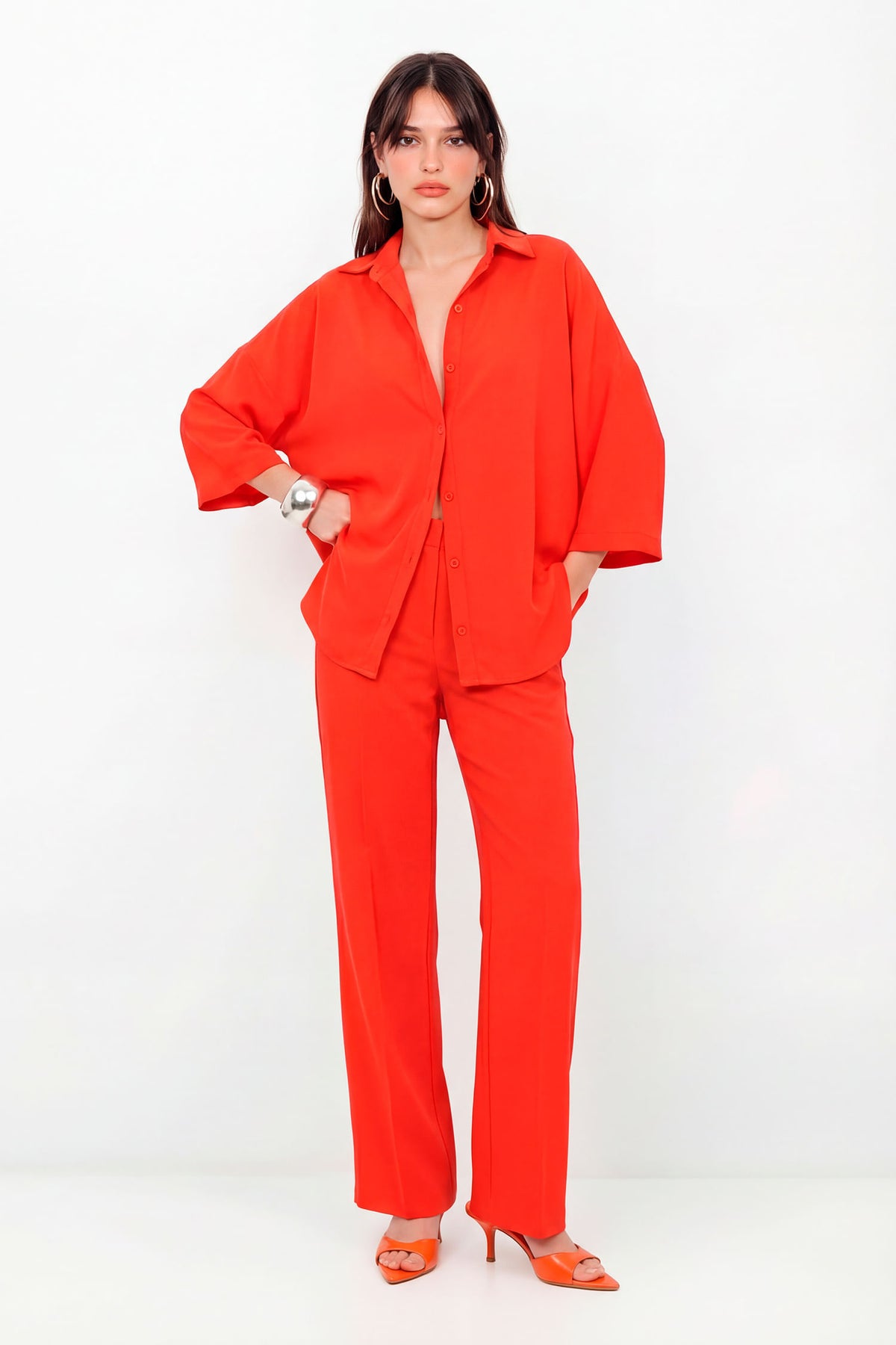 Camisa Manga Curta Oversized Feminina Inblanche Hot Red