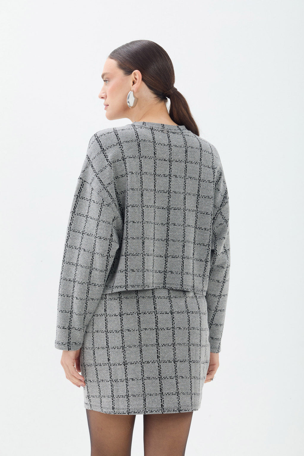 Blusão Cropped Xadrez ACT Feminino Preto C/ Prata