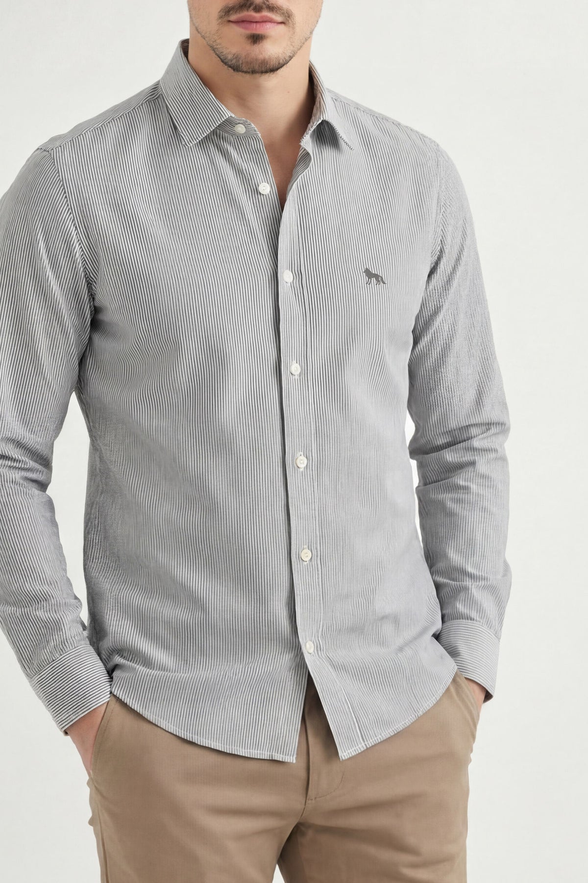 Camisa Manga Longa Scrivania Masculina Acostamento Listras Preto