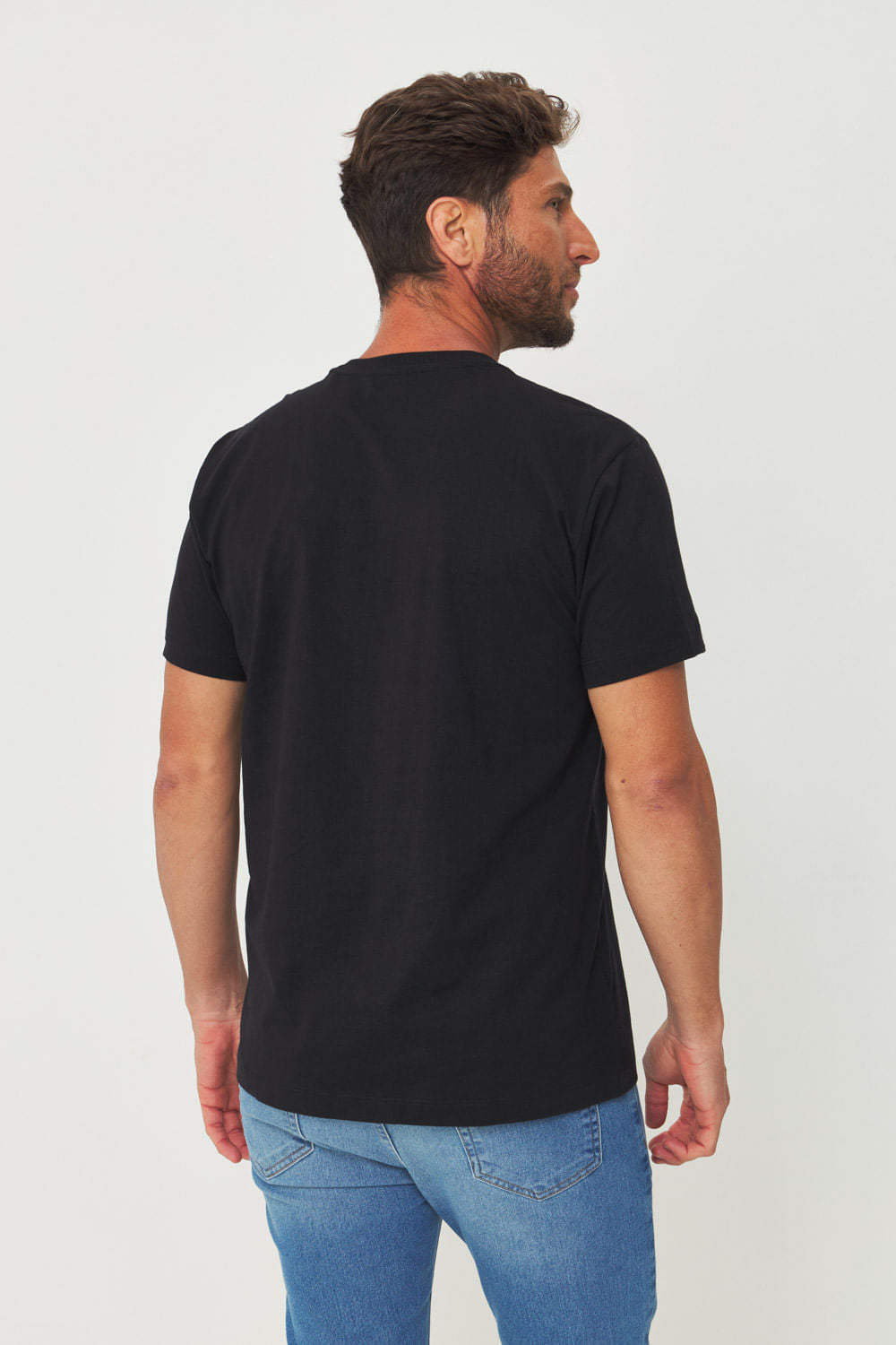 Camiseta Estampa Lobo Frontal Masculino Acostamento Preto C/ Estp Bordo