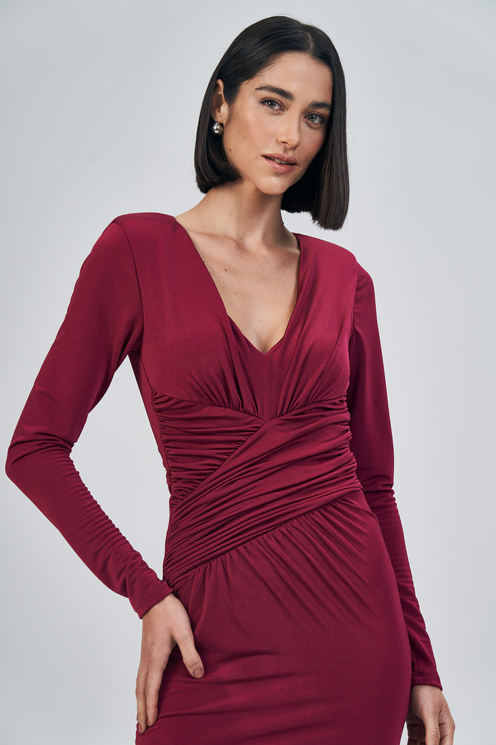 Vestido Franzido Black Feminino Acostamento Berry