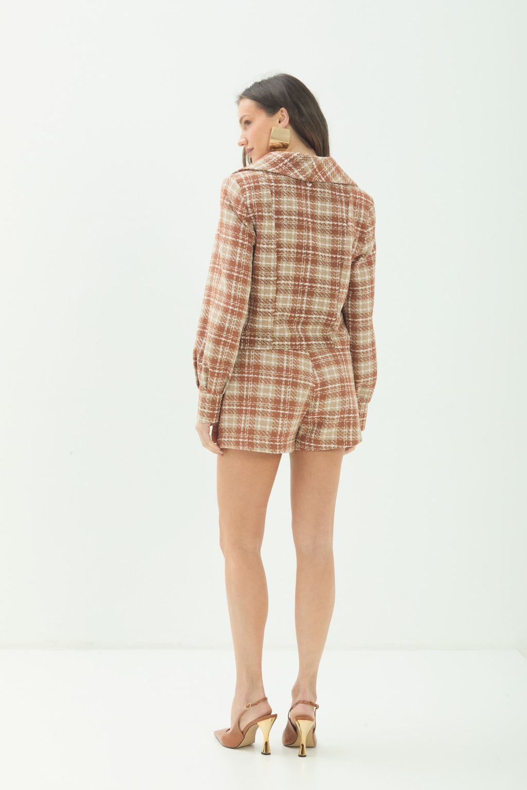 Jaqueta Tweed Com Zíper ACT Feminina Sepia C/ Sand