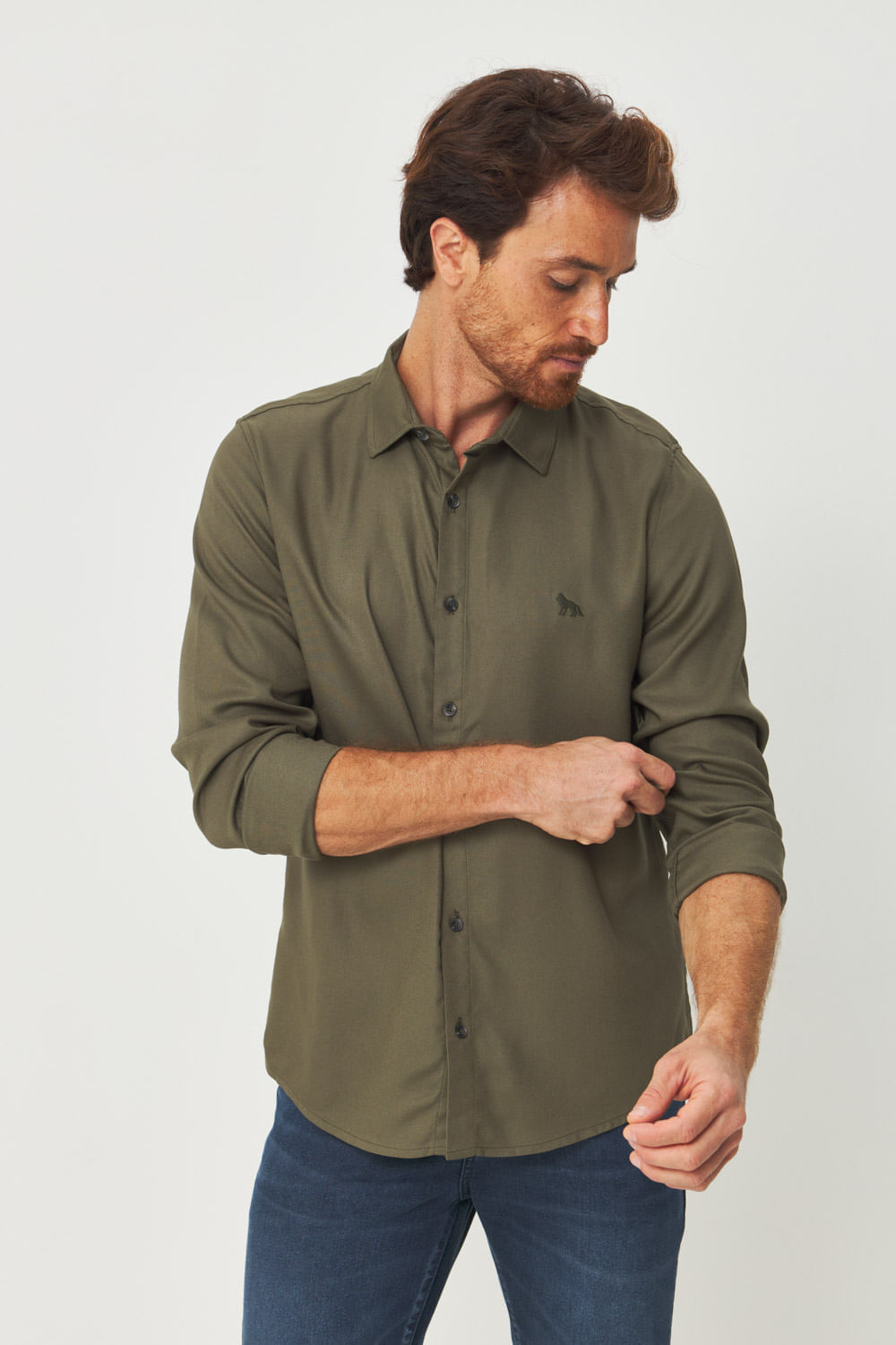 Camisa Manga Longa Premium Masculina Acostamento Verde Oliva