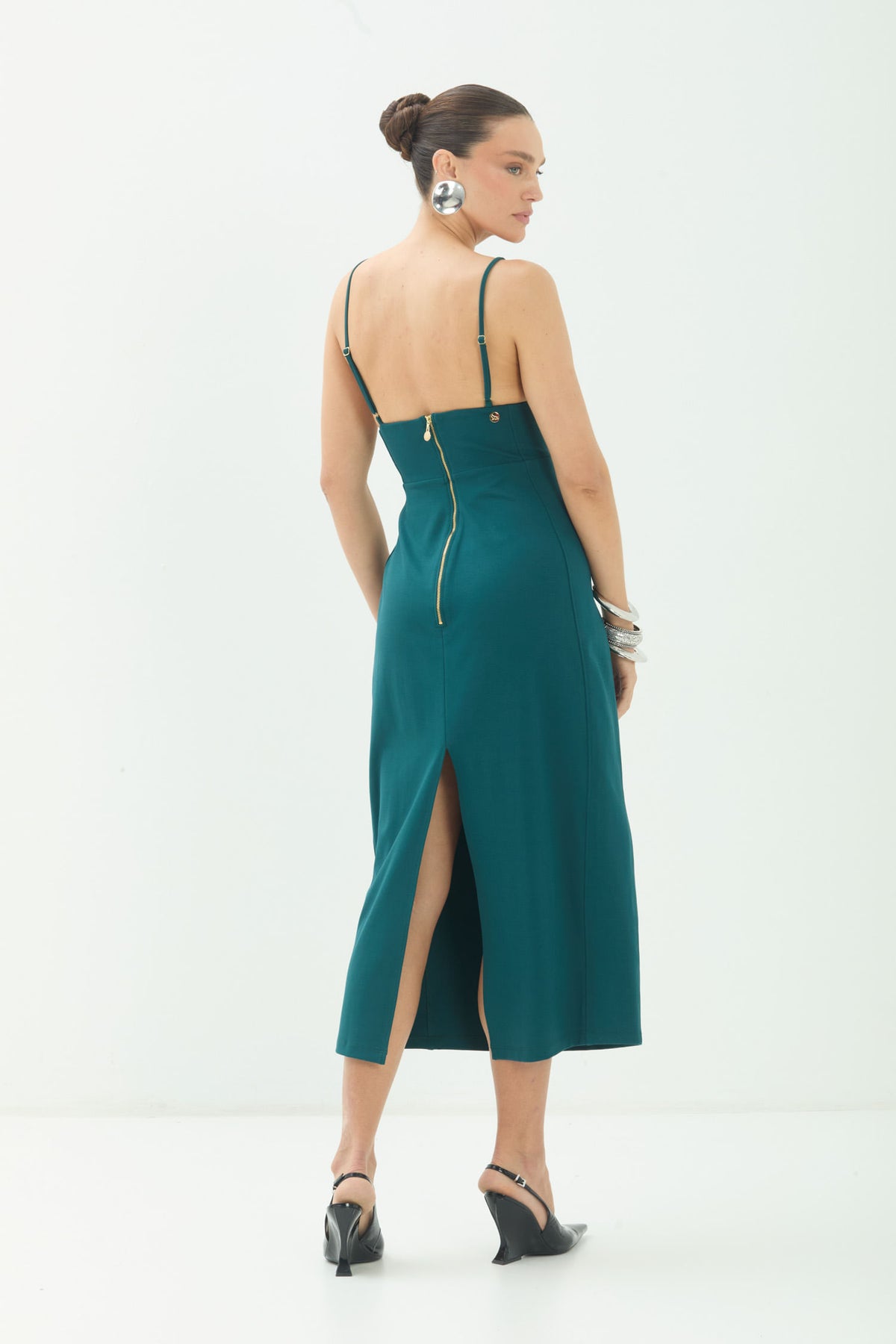 Vestido Midi Com Fenda  ACT Feminino Deep Forest