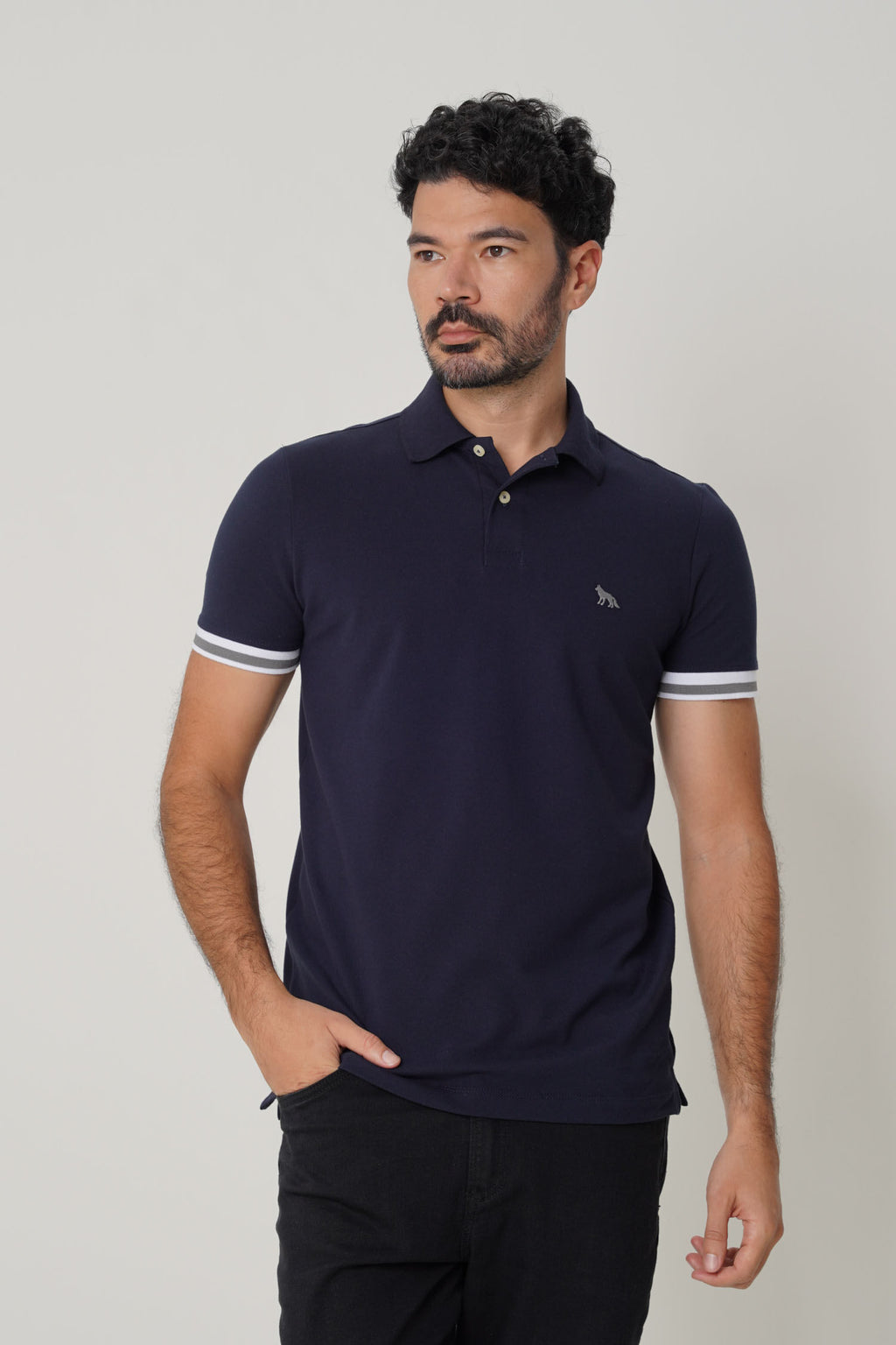 Polo Detalhe na Manga Masculina Acostamento Marinho
