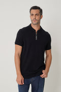 Polo Casual Gola Zíper Masculina Acostamento Preto