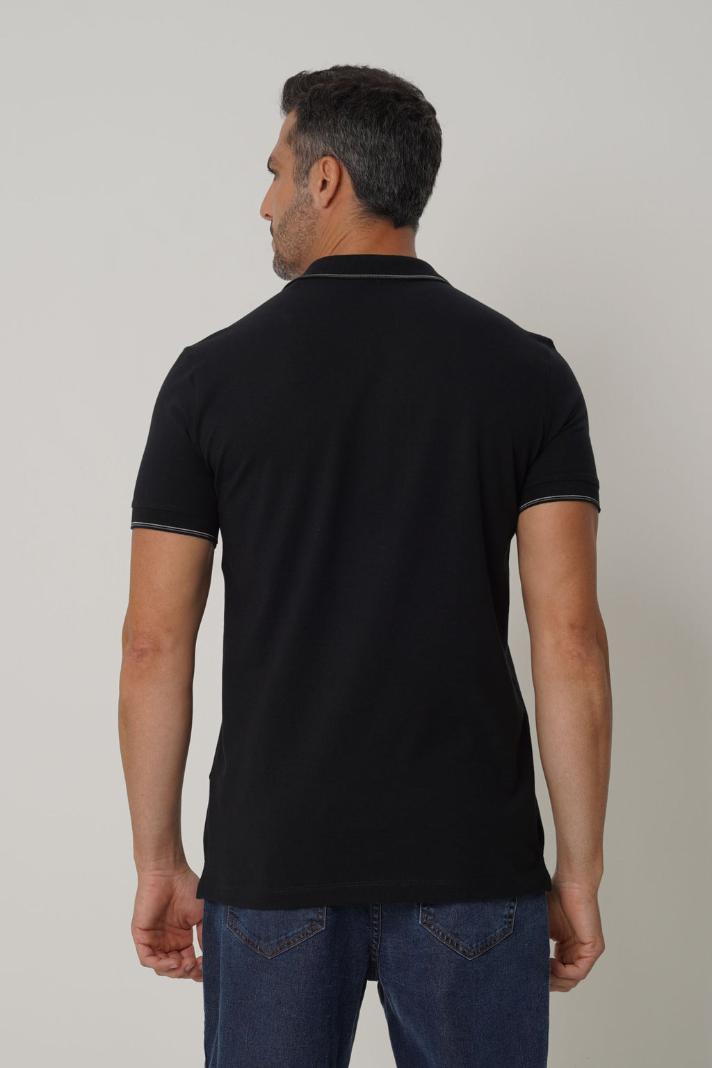 Polo Com Elastano Masculina Acostamento Preto