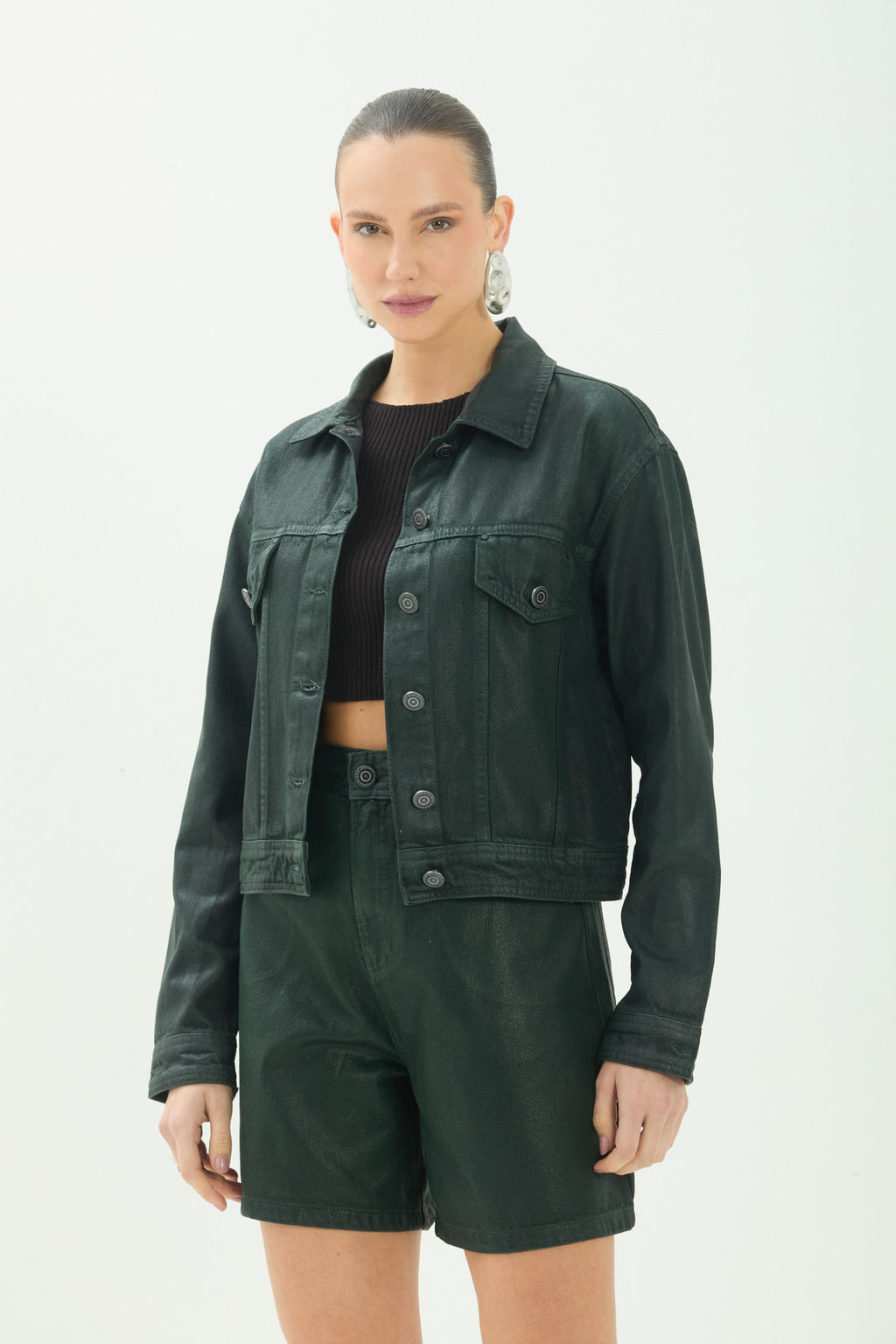 Jaqueta Jeans Com Botões ACT Feminina Deep Forest