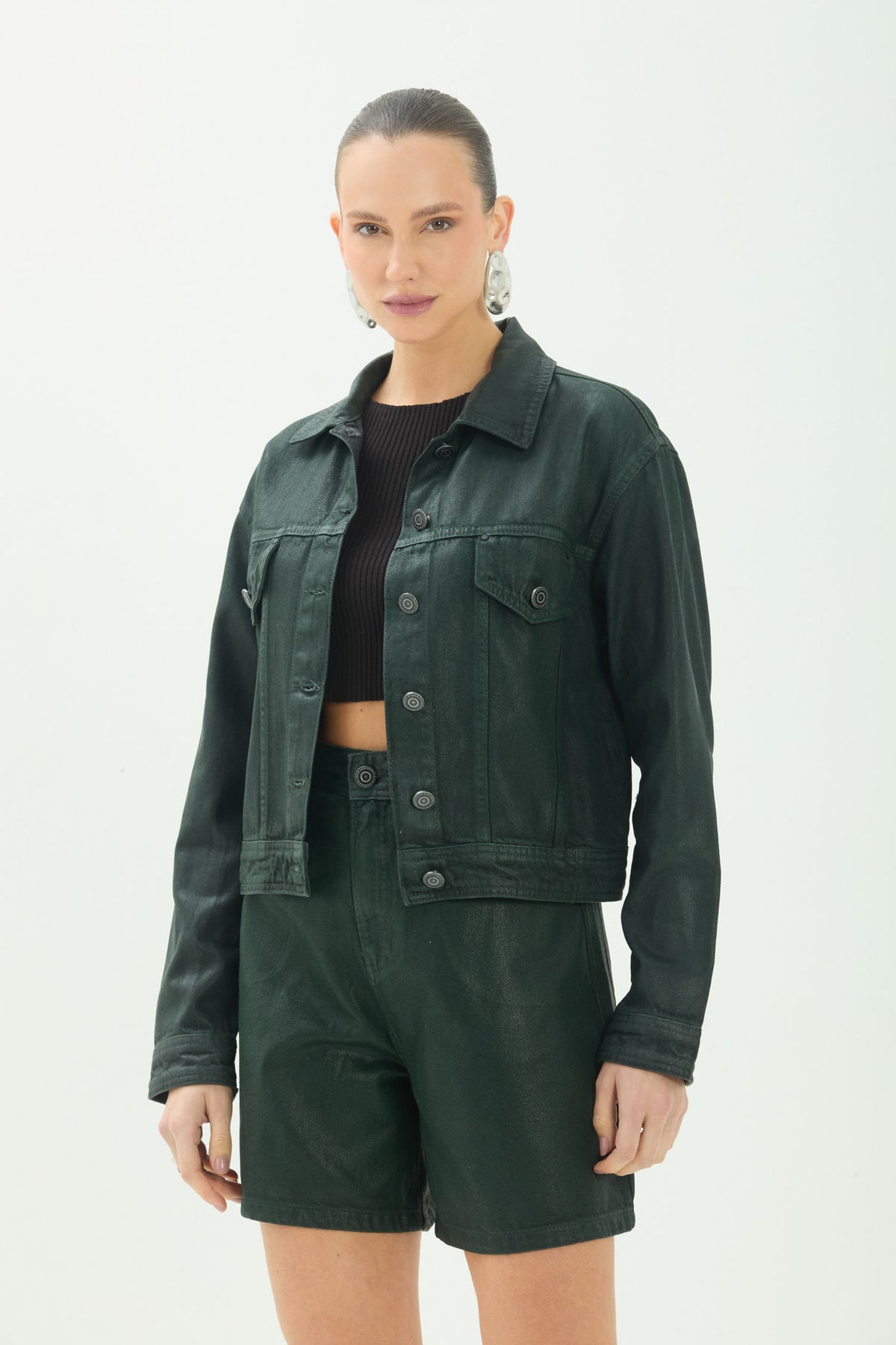 Jaqueta Jeans Com Botões ACT Feminina Deep Forest