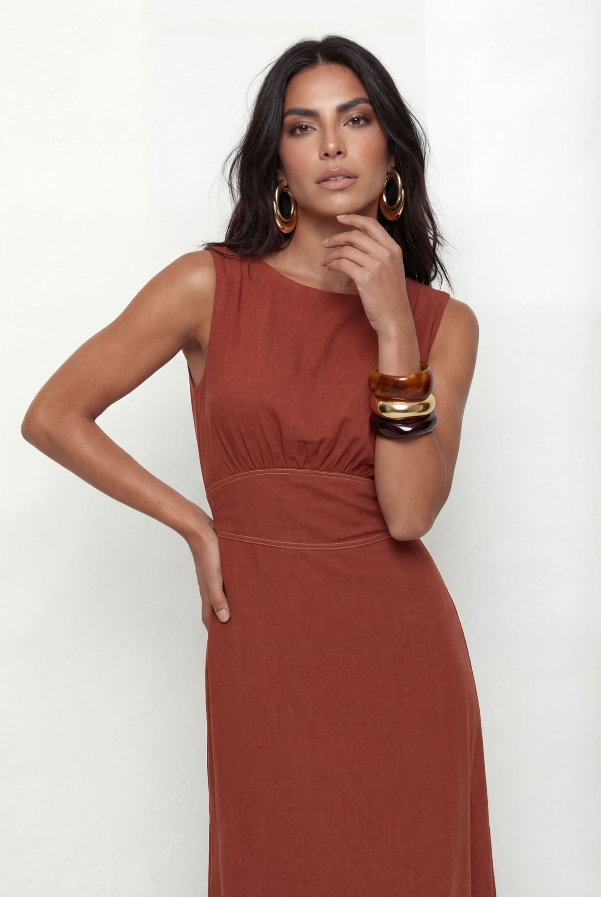 Vestido Midi Cava V ACT Feminino Redwood