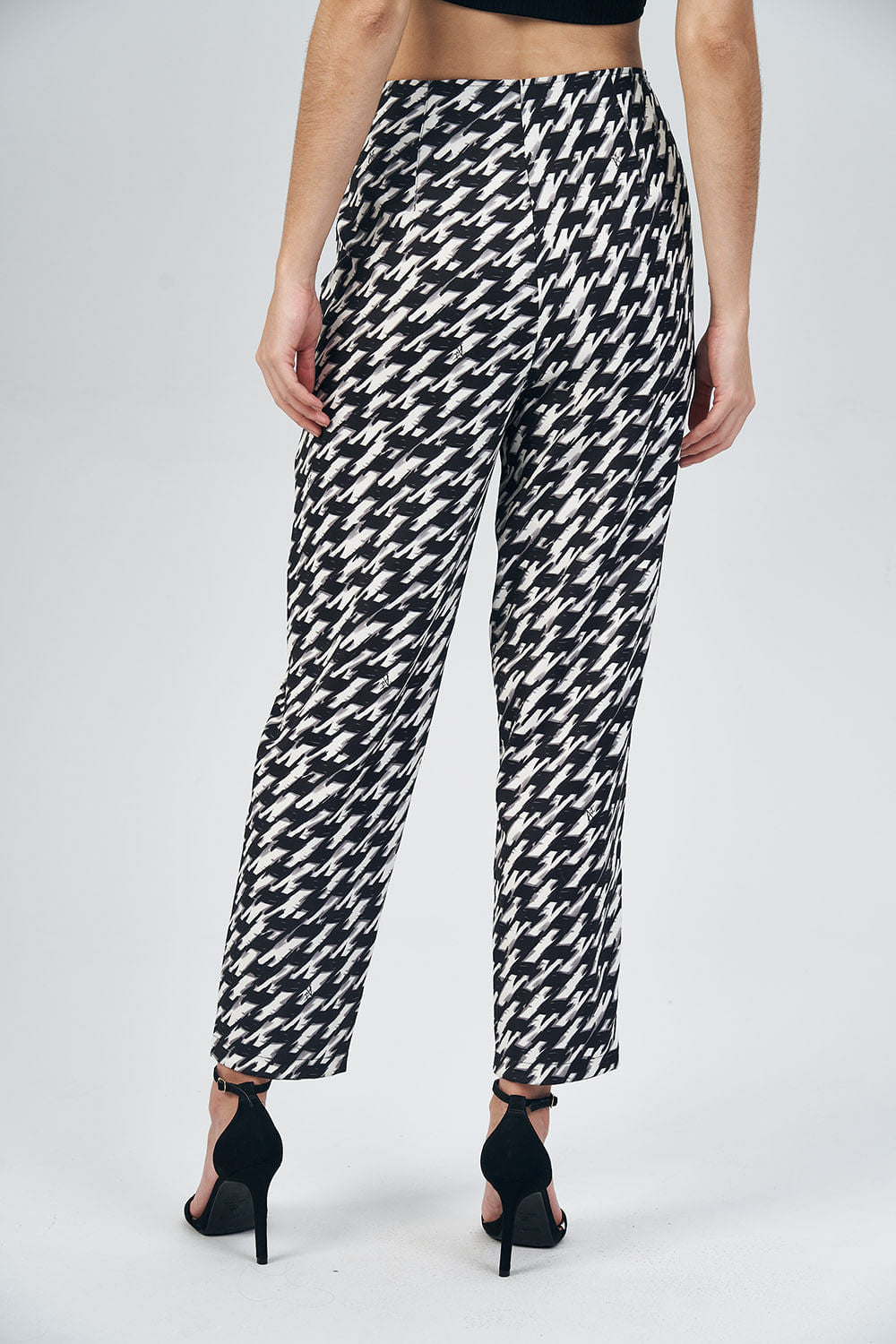 Calça Reta Print Feminina Acostamento Pied De Poule