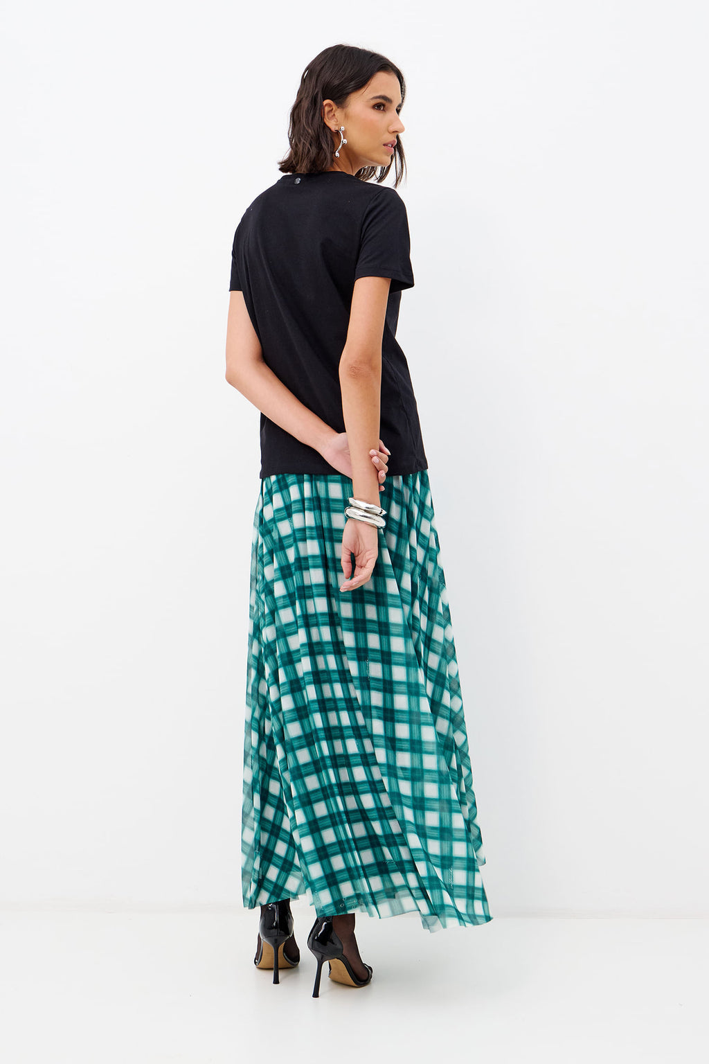 Saia Tule Franzida Feminina Inblanche Emerald Check