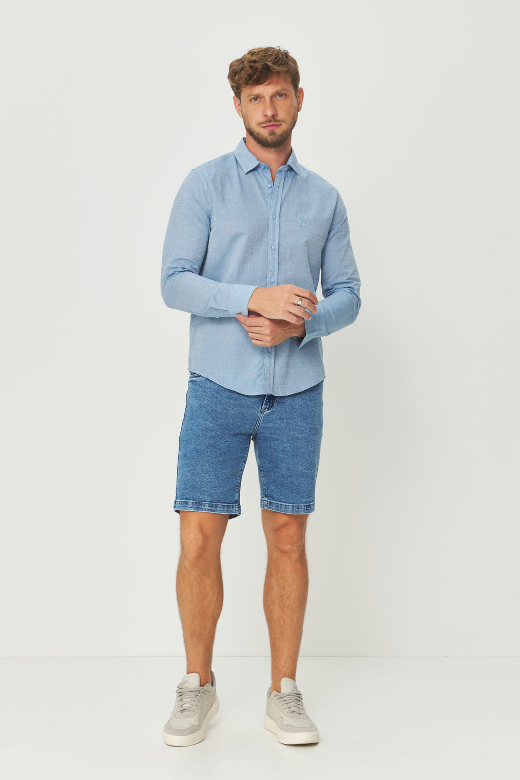 Camisa Leve Manga Longa Masculina Acostamento Azul Claro
