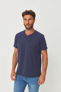 Camiseta Casual Gola V Masculina Acostamento Azul Navy