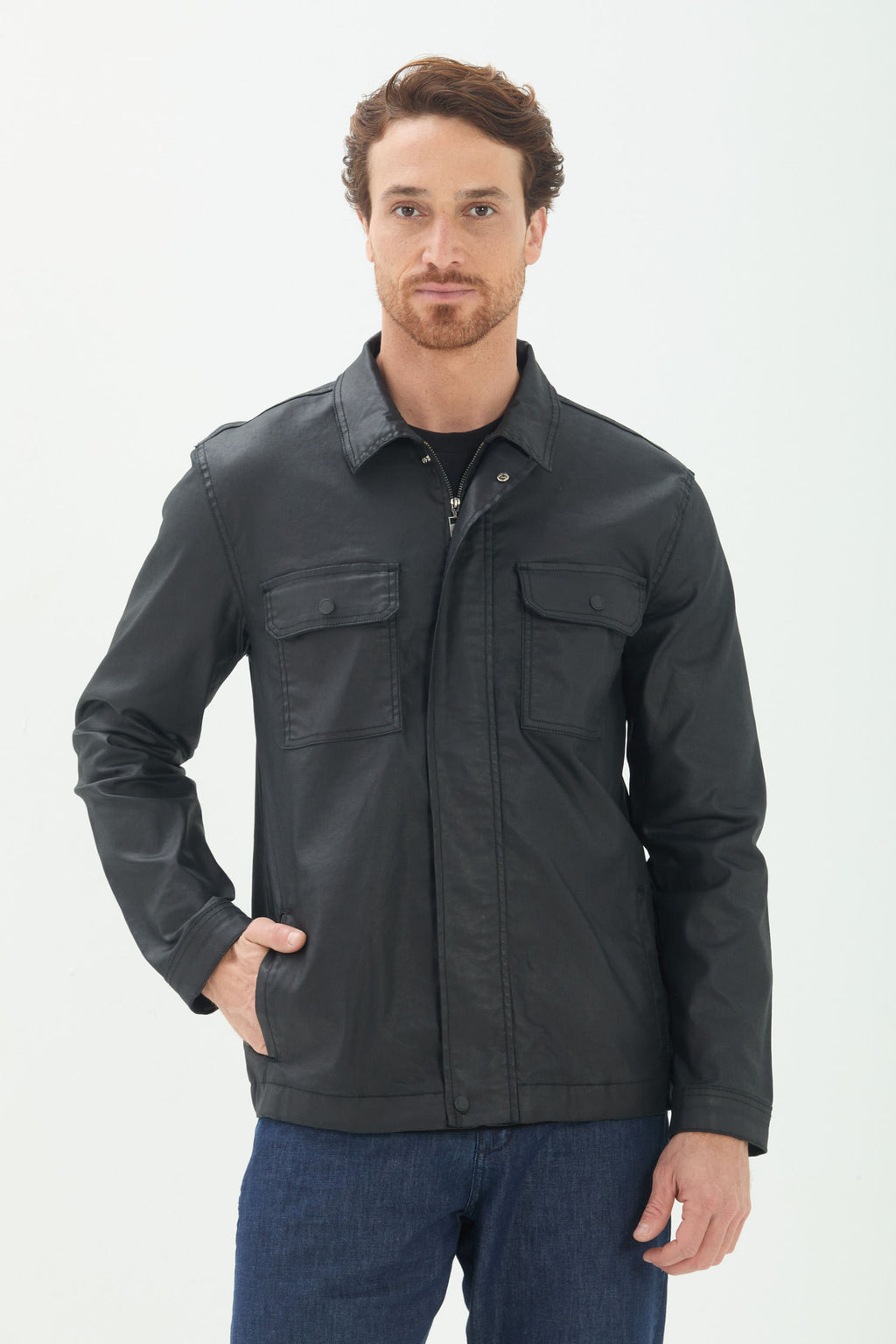 Jaqueta Jeans Casual Masculina Acostamento Preto