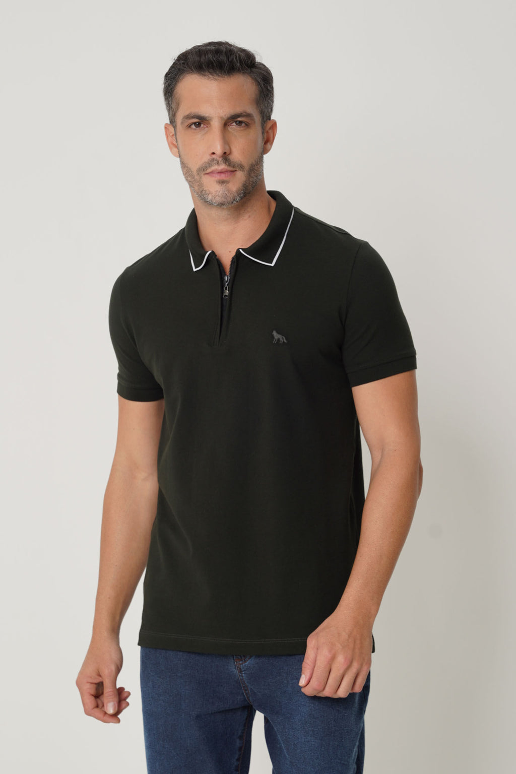 Polo Com Elastano Masculina Acostamento Verde Folhagem