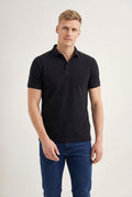 Polo Casual Com Elastano Masculina Acostamento Preto