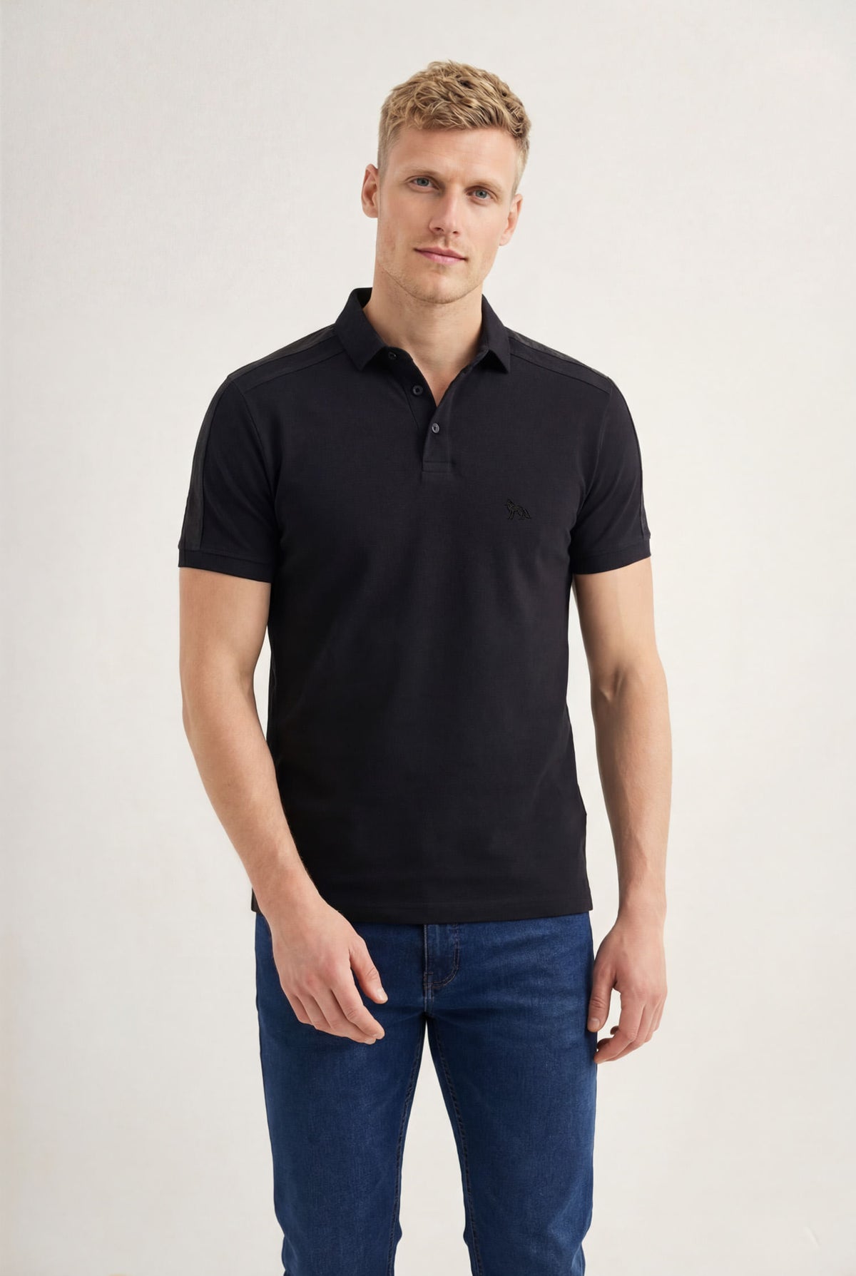 Polo Casual Com Elastano Masculina Acostamento Preto