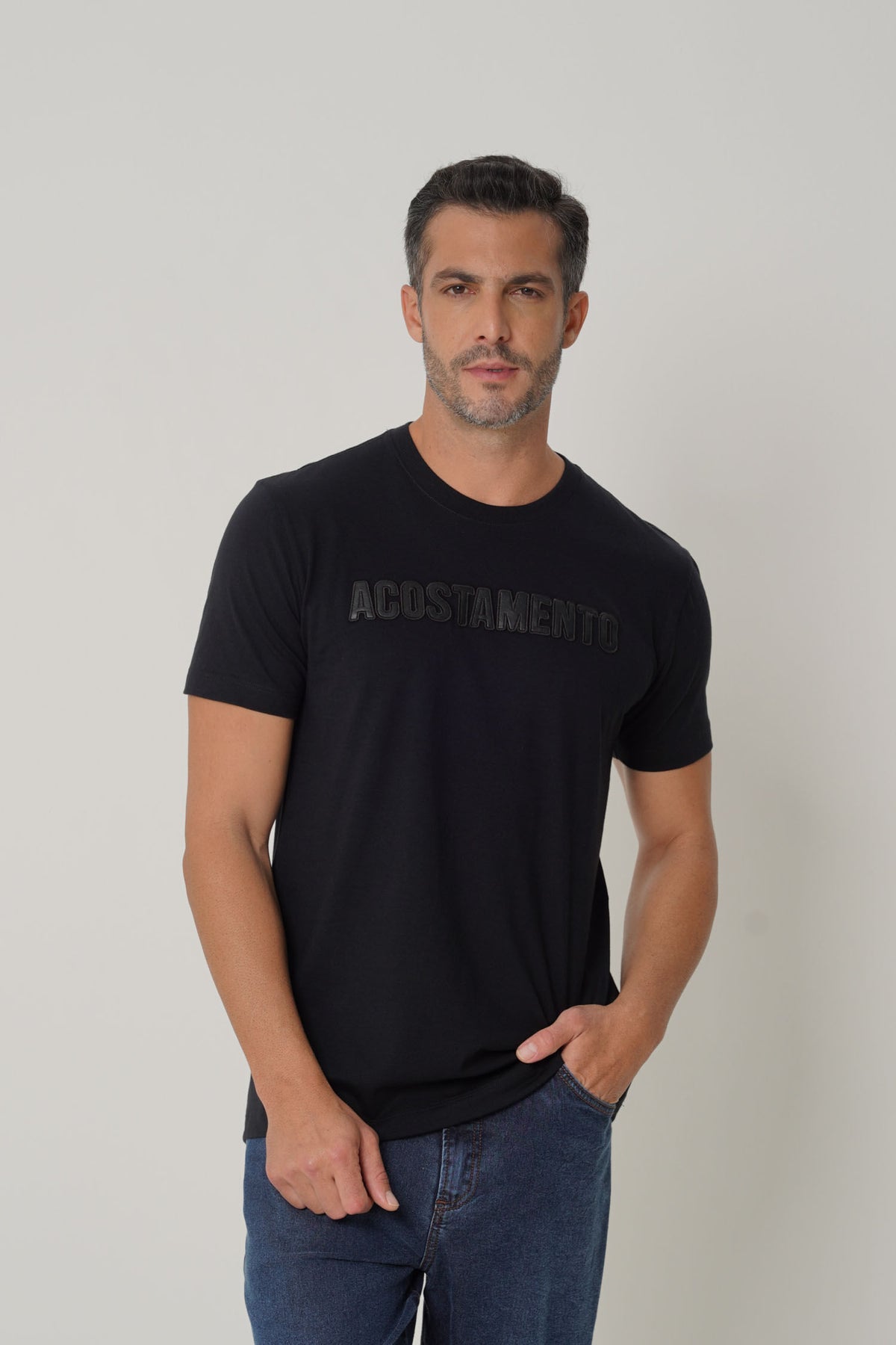 Camiseta Casual Estampada Masculina Acostamento Preto