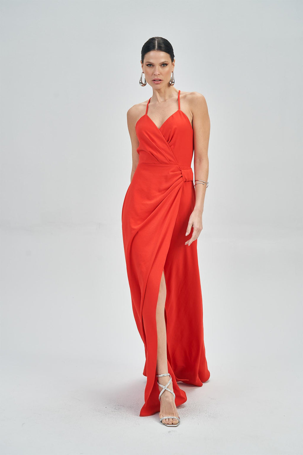 Vestido Longo com Fenda Feminino Acostamento Hot Red