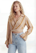 Camisa Com Amarração ACT Feminina Caramel Stripes