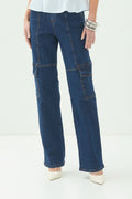 Calça Jeans Bolso Cargo ACT Feminina Jeans Escuro