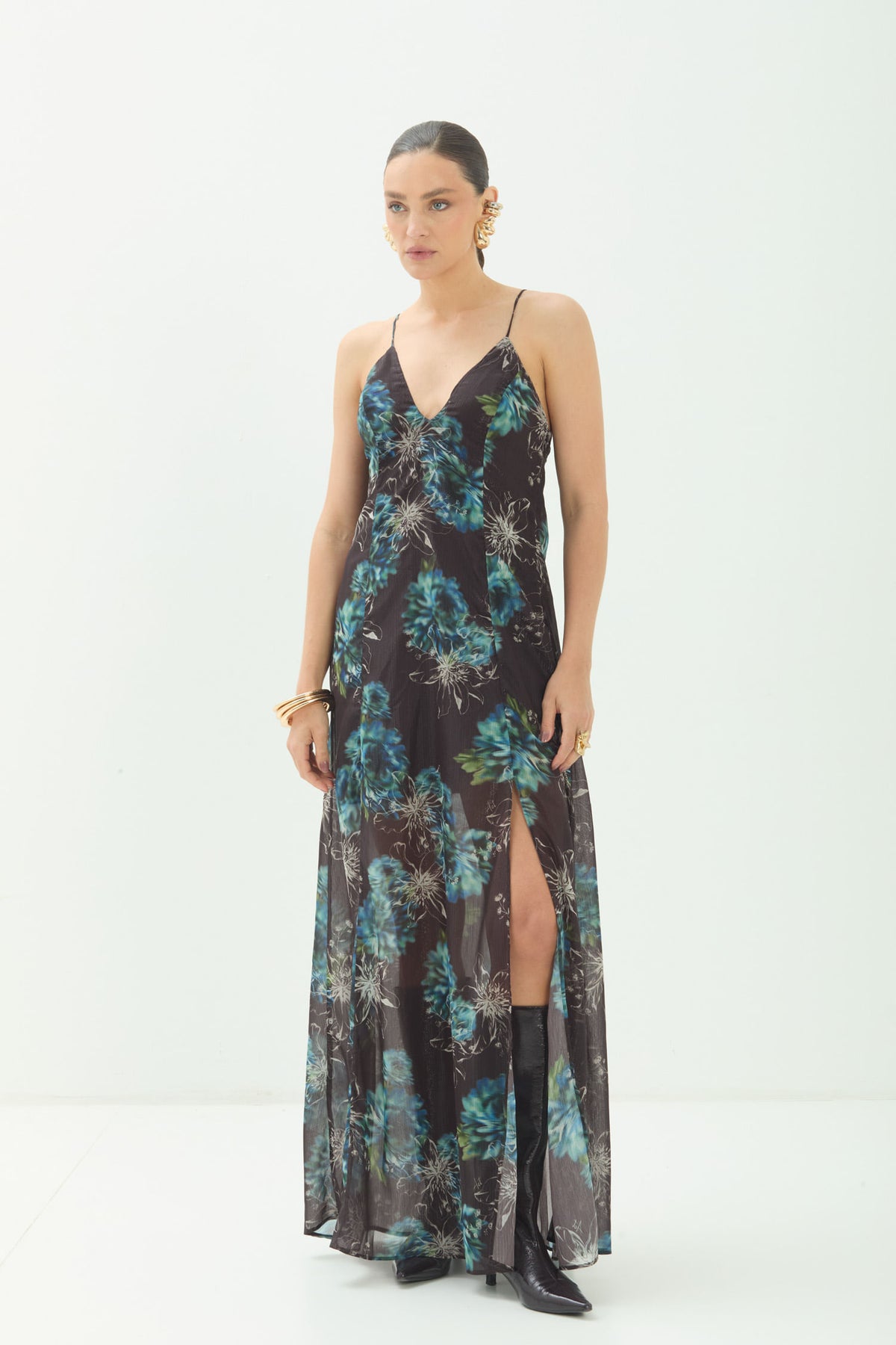 Vestido Longo Estampado ACT Feminino Mystic Garden